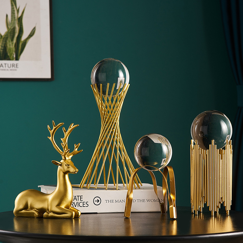 Nordic Light Luxury Crystal Ball Decoration Living Room TV Cabinet Hallway Metal Creativity Model Crystal Animal