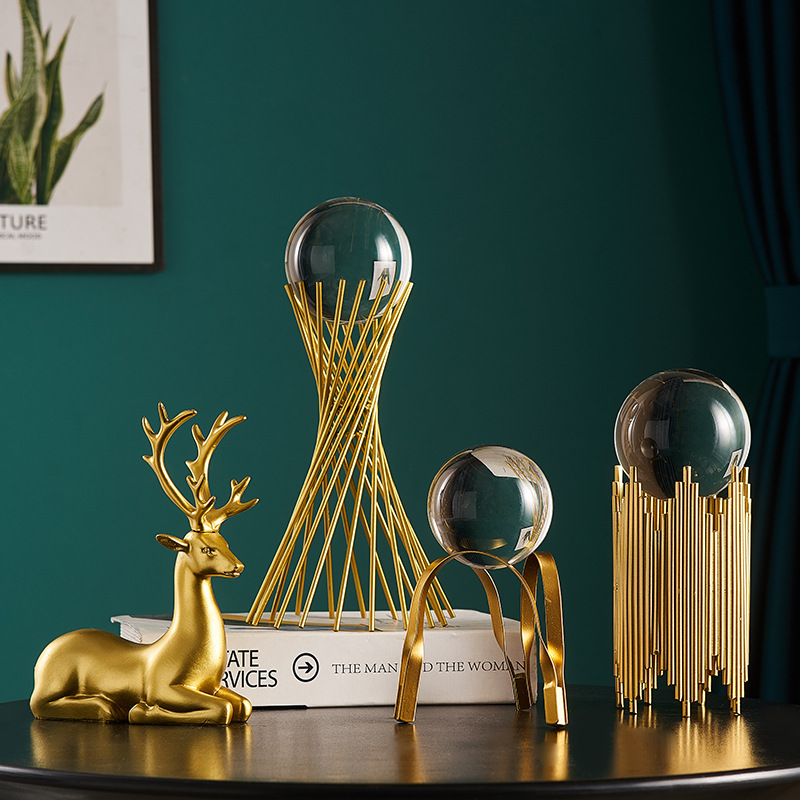Nordic Light Luxury Crystal Ball Decoration Living Room TV Cabinet Hallway Metal Creativity Model Crystal Animal