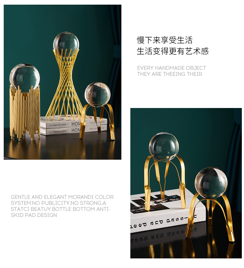 Nordic Light Luxury Crystal Ball Decoration Living Room TV Cabinet Hallway Metal Creativity Model Crystal Animal