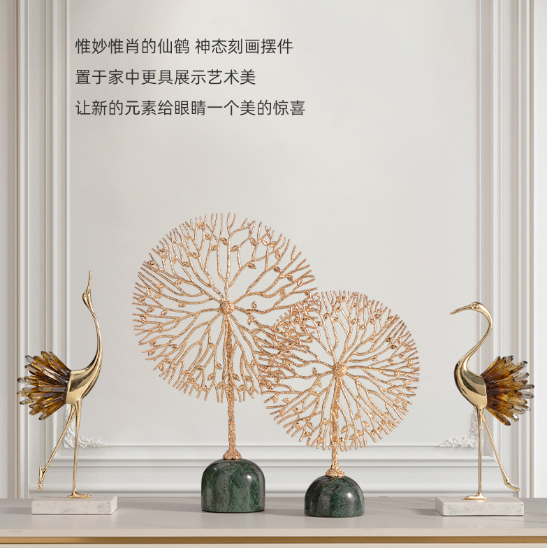 Crystal Animal  Crystal Crane Metal Ornaments Housewarming Gift Modern Living Room TV Entrance Cabinet Decorations