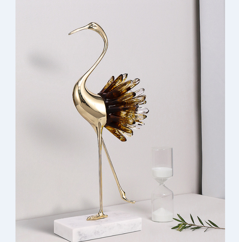 Crystal Animal  Crystal Crane Metal Ornaments Housewarming Gift Modern Living Room TV Entrance Cabinet Decorations
