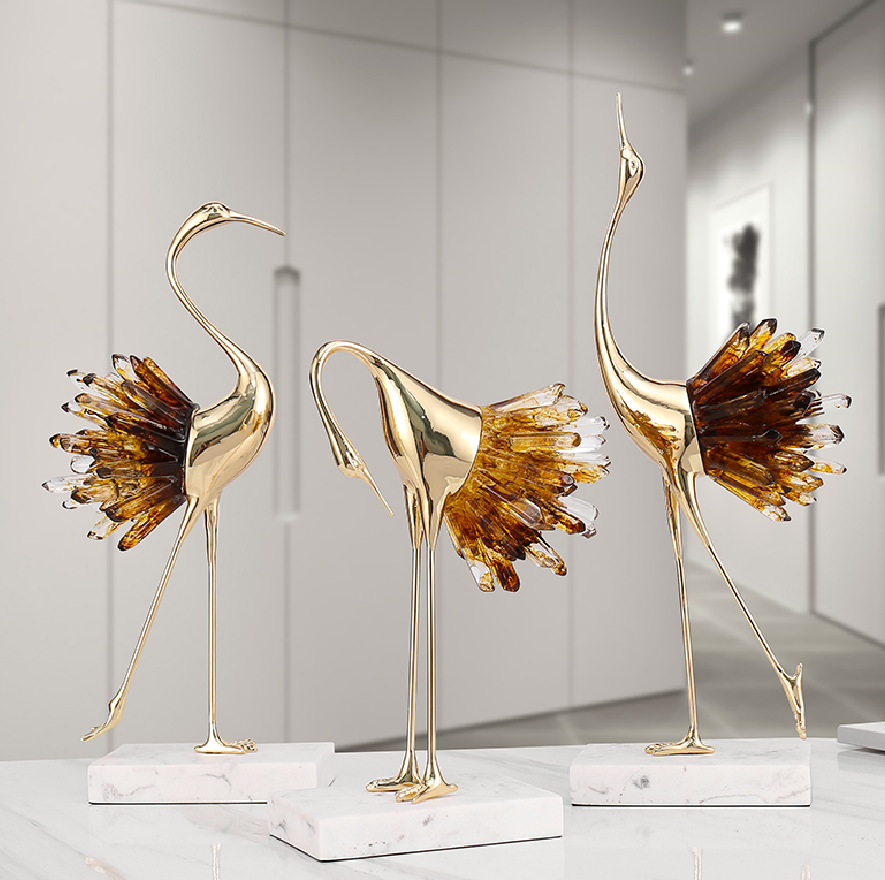 Crystal Animal  Crystal Crane Metal Ornaments Housewarming Gift Modern Living Room TV Entrance Cabinet Decorations