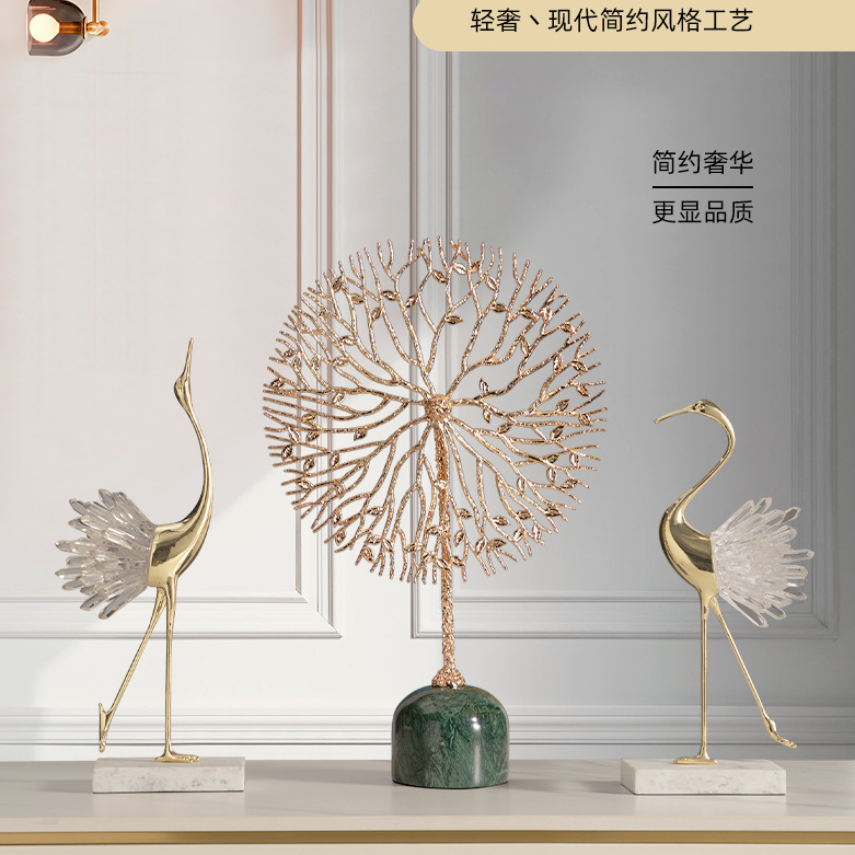 Crystal Animal  Crystal Crane Metal Ornaments Housewarming Gift Modern Living Room TV Entrance Cabinet Decorations