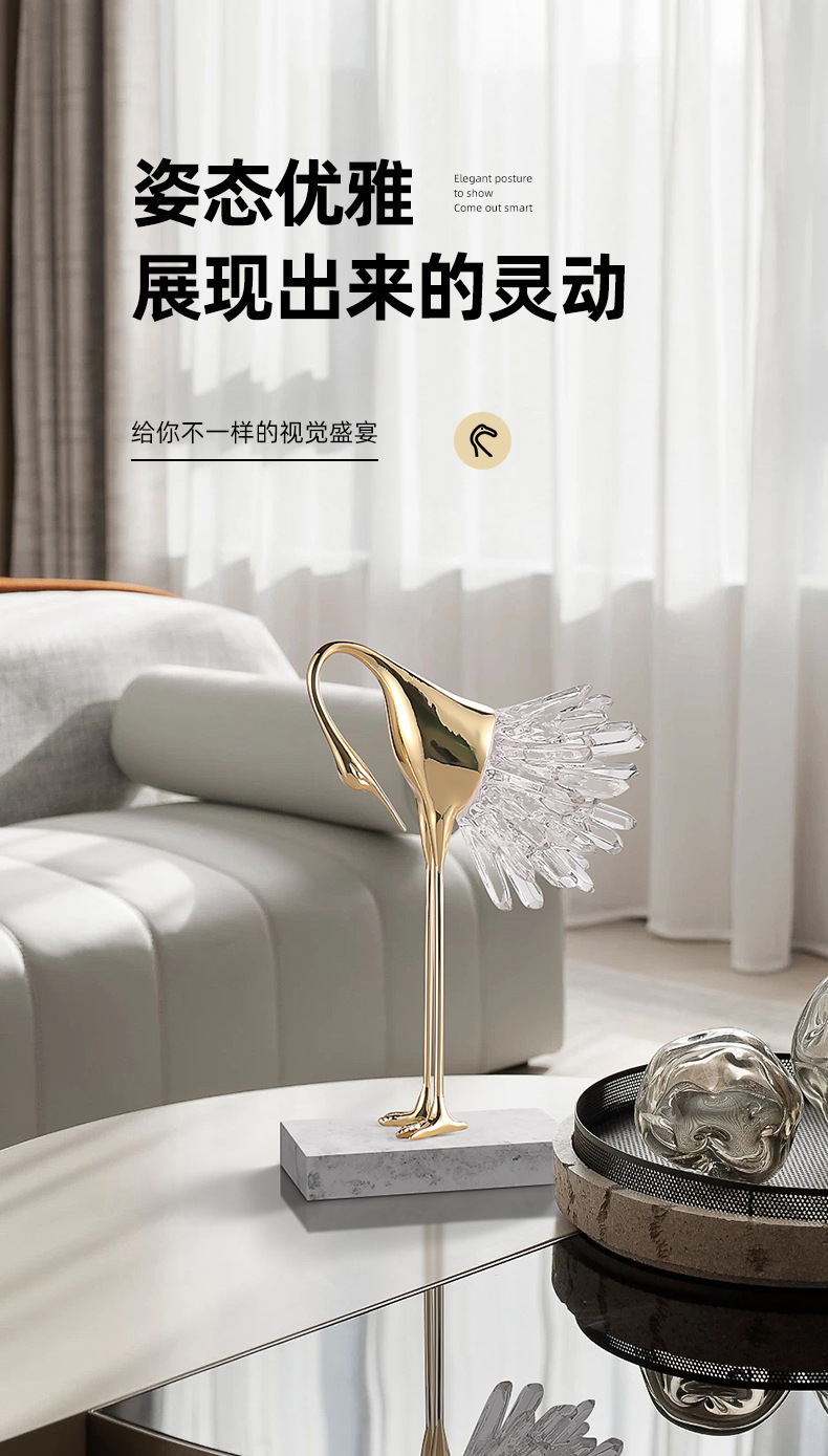 Crystal Animal  Crystal Crane Metal Ornaments Housewarming Gift Modern Living Room TV Entrance Cabinet Decorations
