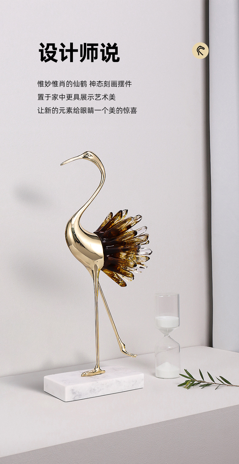 Crystal Animal  Crystal Crane Metal Ornaments Housewarming Gift Modern Living Room TV Entrance Cabinet Decorations