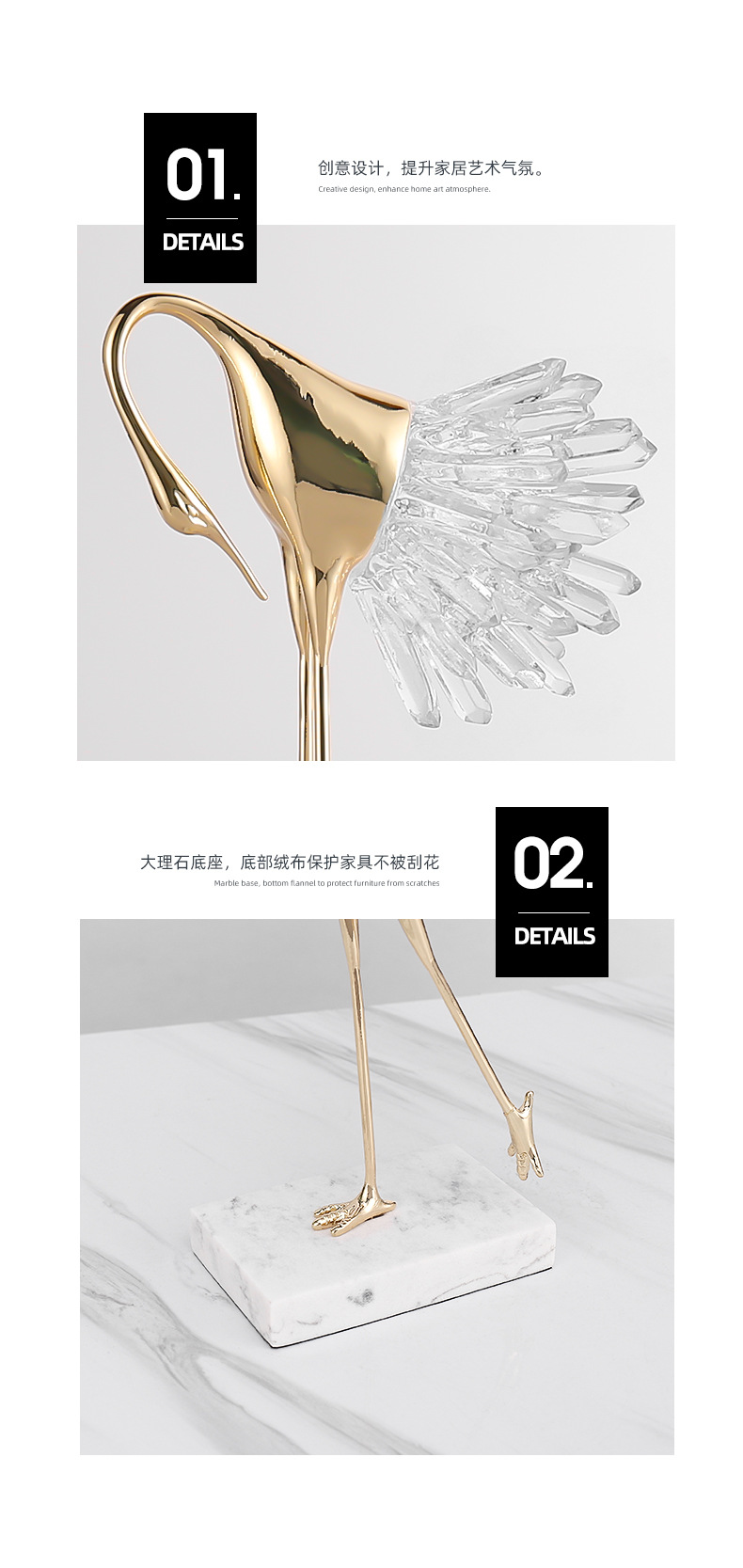 Crystal Animal  Crystal Crane Metal Ornaments Housewarming Gift Modern Living Room TV Entrance Cabinet Decorations