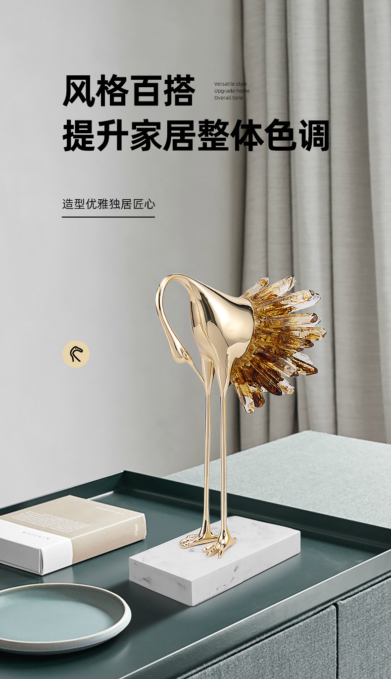 Crystal Animal  Crystal Crane Metal Ornaments Housewarming Gift Modern Living Room TV Entrance Cabinet Decorations