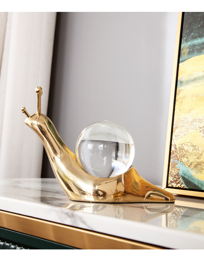 Pure Copper Snail Crystal Decoration Office Living Room Study Wine Cabinet Nordic Entry Luxury Crystal Animal