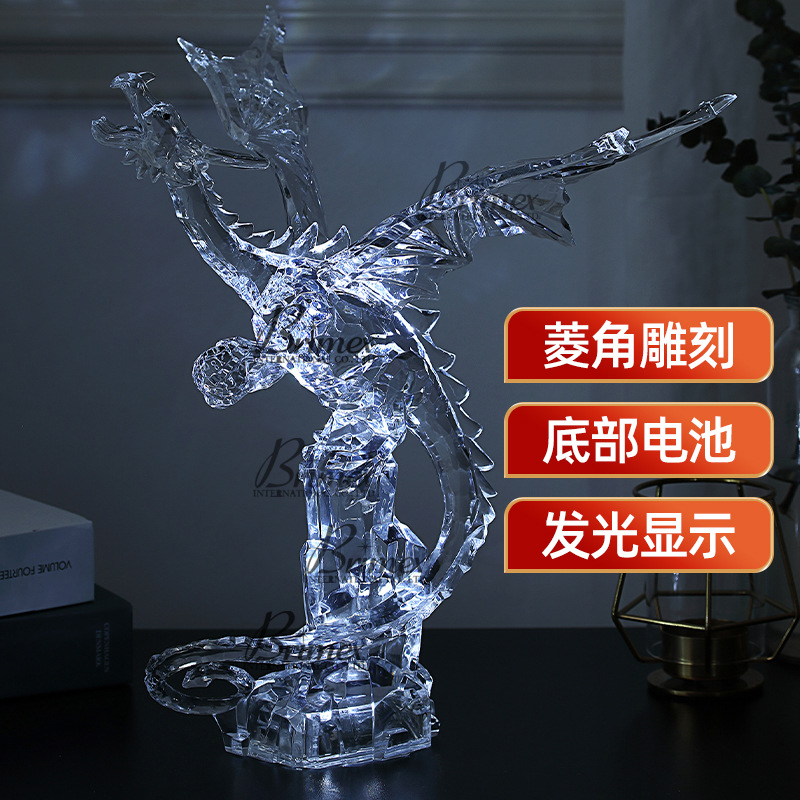 Luminous Base Decoration Transparent Acrylic Creative Ornament Acrylic Artware Desktop Fire-Spraying Crystal Animal