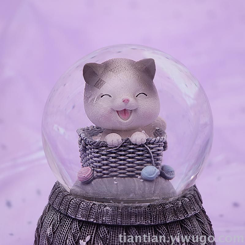 Resin craft Set up a lovely Cat Crystal Ball music box dream Luminous Snowflake Music box Resin craft Set up a lovely Cat Crystal Ball music box dream Luminous Snowflake Music box
