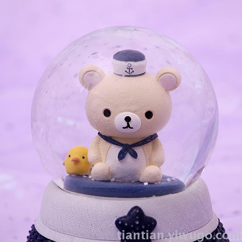 Craft Presents a creative sailor Bear Crystal ball music box with dreamlike luminescent snowflake music box