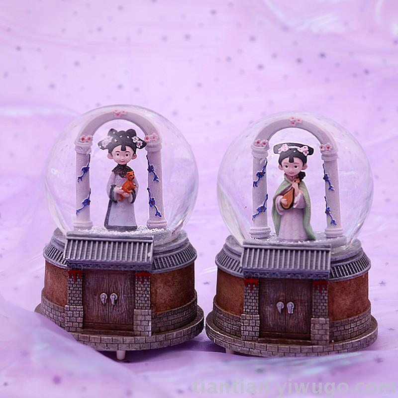Resin decorated a classical beauty Crystal Ball music box dream luminous Snowflake Music box