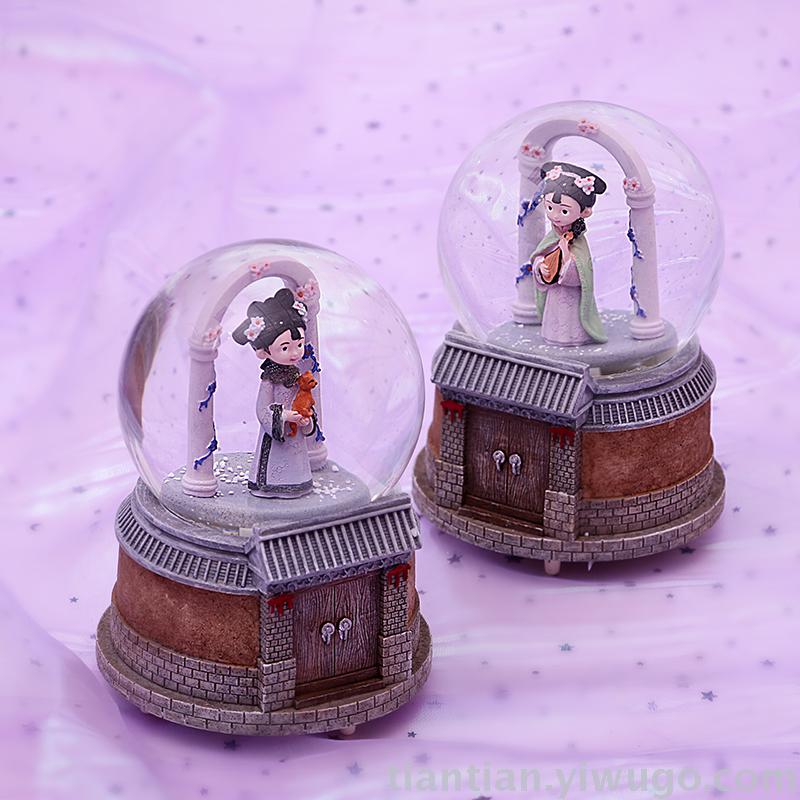 Resin decorated a classical beauty Crystal Ball music box dream luminous Snowflake Music box