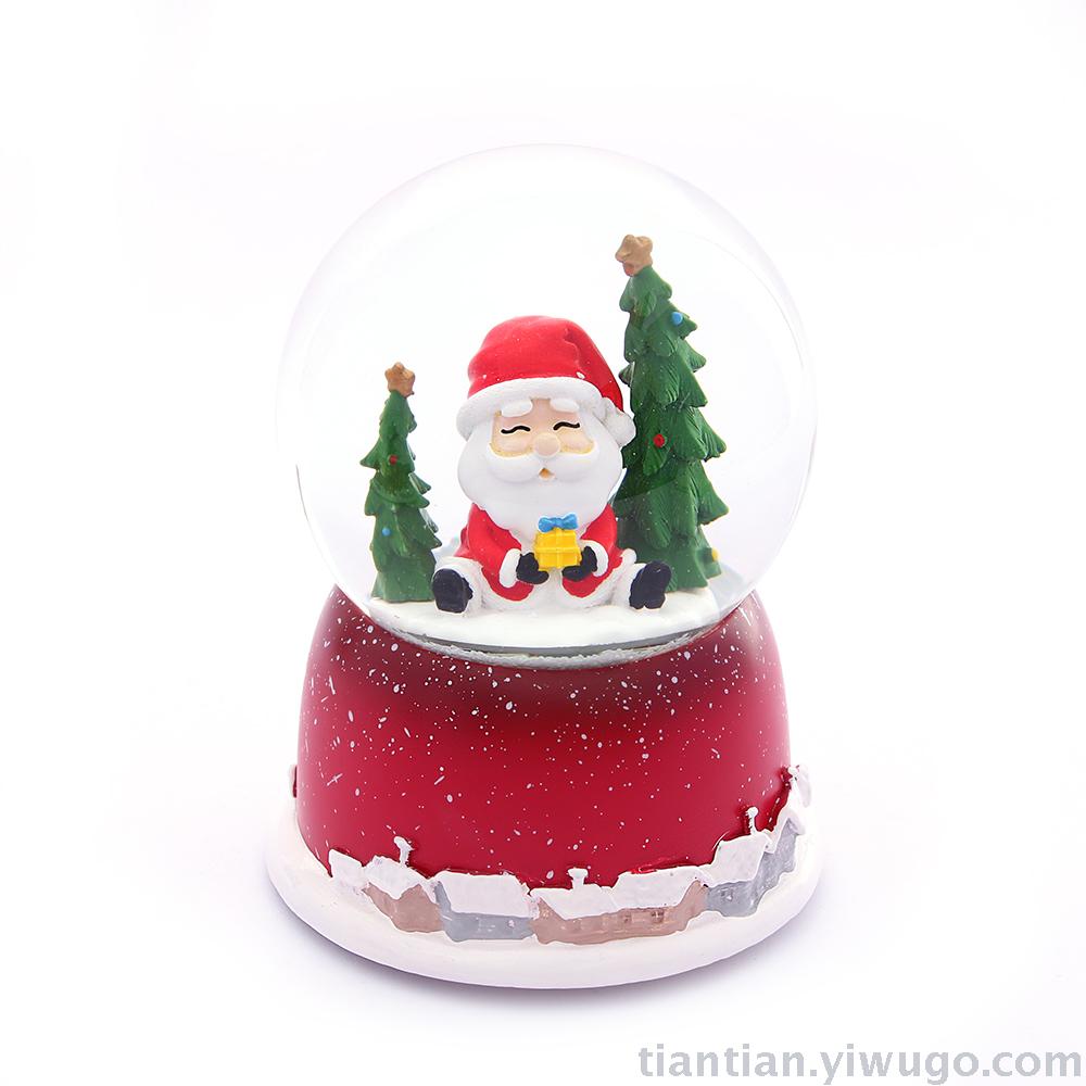Resin craft Set up a Christmas Crystal ball box, Santa Claus driving snowflake music box