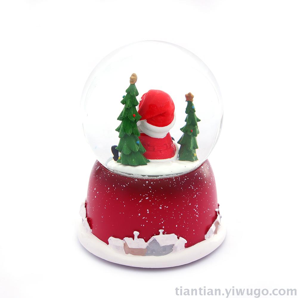 Resin craft Set up a Christmas Crystal ball box, Santa Claus driving snowflake music box