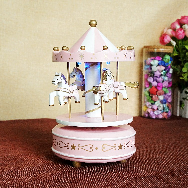 Wooden merry-go-round music box with light Christmas gift Birthday gift variety options