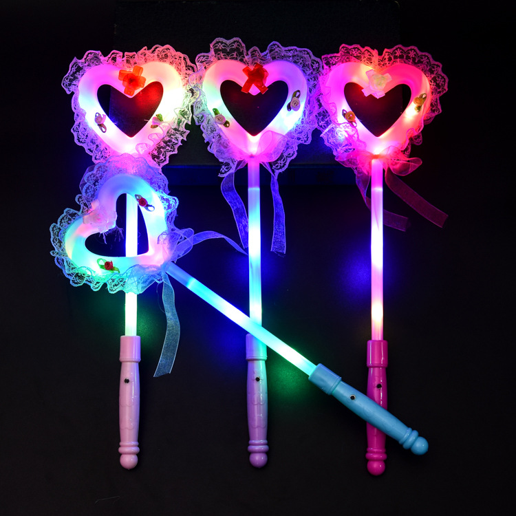 Factory Direct Sales Luminous Magic Wand Flash Fairy Wand Ball Performance Peach Heart Princess Stick Stall Luminous Toys