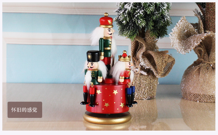European-Style Hand Painting 23cm Nutcracker Rotating Music Box Crafts Decoration Home Wooden Music Box
