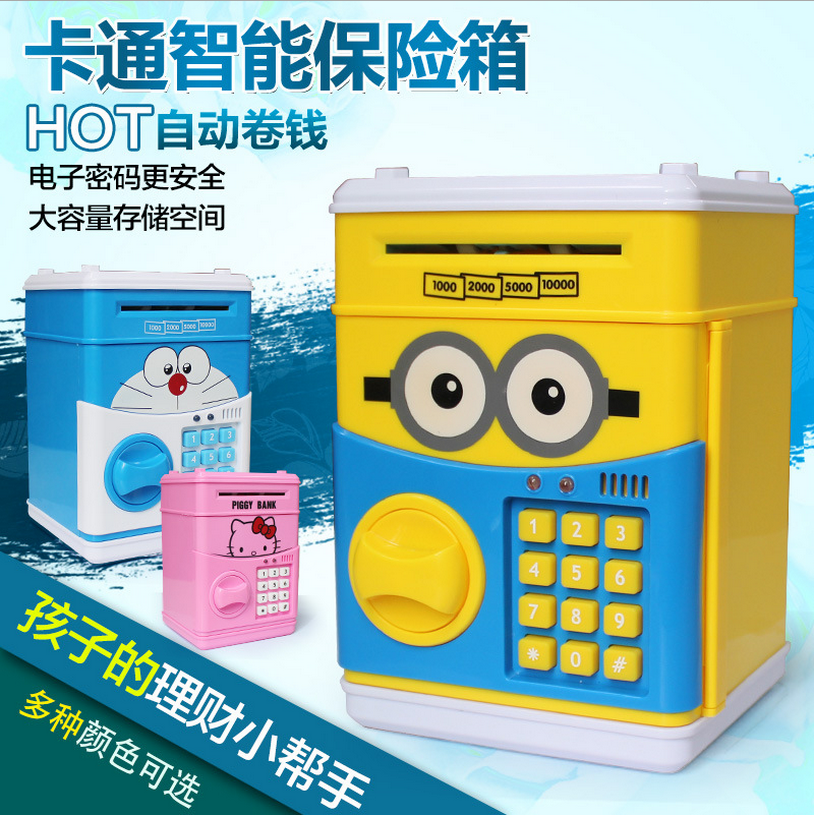 1506 Cartoon Password Saving Pot Automatic Roll Money KT Minions Children Automatic Piggy Bank ATM Safe Box