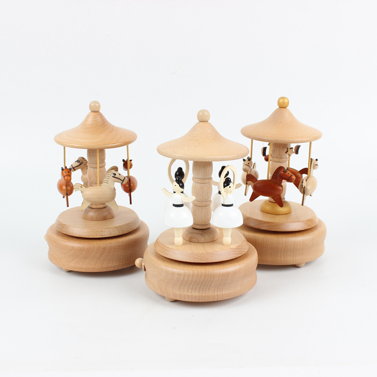 Creative Rotational Trojan Music Box Music Box Wooden Sky City Birthday Gift for Girls Practical Gift for Girlfriend
