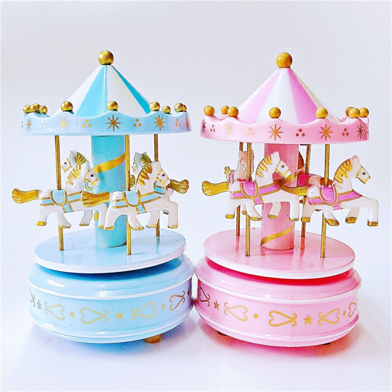 Romantic Music Box Cake Decorative Ornaments Carousel Music Box Birthday Gift Children's Toy Trojan Ornaments