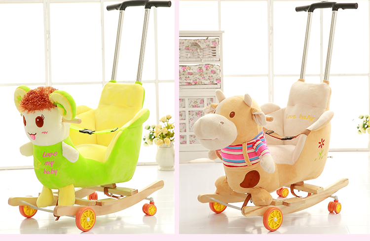 Children's Wooden Horse Rocking Horse Dual-Use Solid Wood Kiddie Ride Baby Toys Baby Rocking Chair with Trojan Children's Wooden Horse Rocking Horse Dual-Use Solid Wood Kiddie Ride Baby Toys Baby Rocking Chair with Trojan