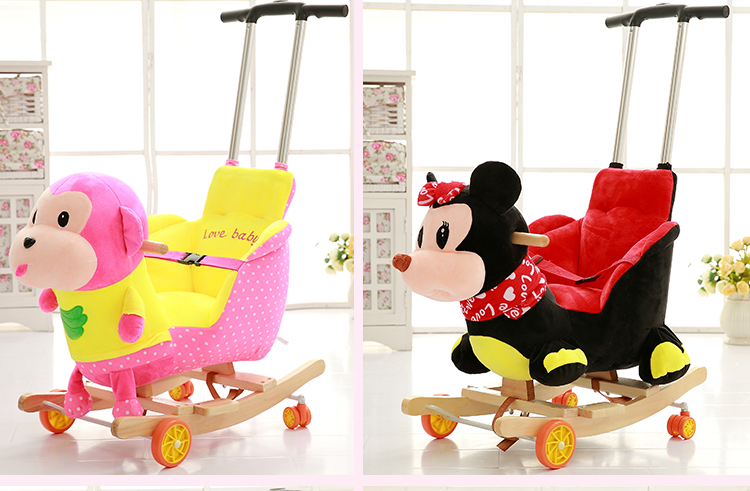 Children's Wooden Horse Rocking Horse Dual-Use Solid Wood Kiddie Ride Baby Toys Baby Rocking Chair with Trojan Children's Wooden Horse Rocking Horse Dual-Use Solid Wood Kiddie Ride Baby Toys Baby Rocking Chair with Trojan