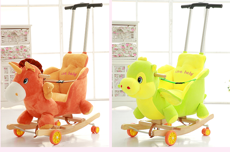 Children's Wooden Horse Rocking Horse Dual-Use Solid Wood Kiddie Ride Baby Toys Baby Rocking Chair with Trojan Children's Wooden Horse Rocking Horse Dual-Use Solid Wood Kiddie Ride Baby Toys Baby Rocking Chair with Trojan