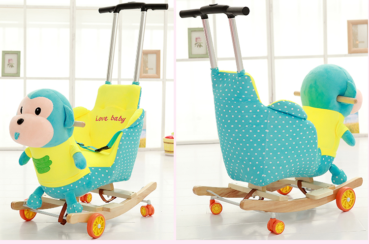 Children's Wooden Horse Rocking Horse Dual-Use Solid Wood Kiddie Ride Baby Toys Baby Rocking Chair with Trojan Children's Wooden Horse Rocking Horse Dual-Use Solid Wood Kiddie Ride Baby Toys Baby Rocking Chair with Trojan