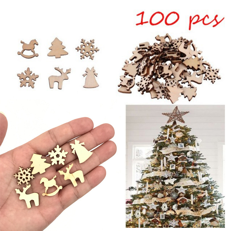 Spot Christmas Cartoon Snowflake Wood Slice Christmas Tree Christmas Trojan Deer DIY Handmade Accessories 100 Pcsbag
