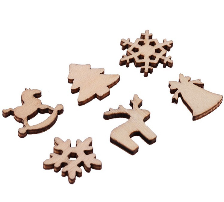 Spot Christmas Cartoon Snowflake Wood Slice Christmas Tree Christmas Trojan Deer DIY Handmade Accessories 100 Pcsbag