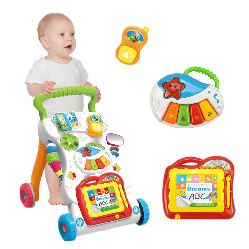 Infant Baby Walker Baby Carriage Music Baby Walker Adjustable Speed Anti-Rollover Baby Kids Bike Toy