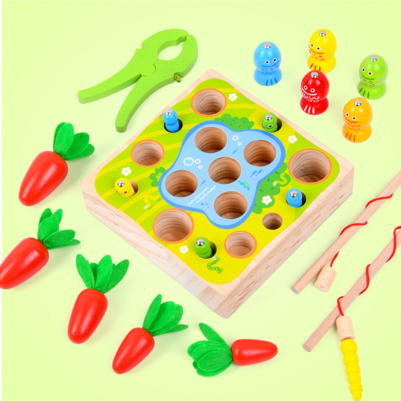 magnetic fishing toy baby puzzle early education puzzle catch insects catch insects pull radish parent child interaction