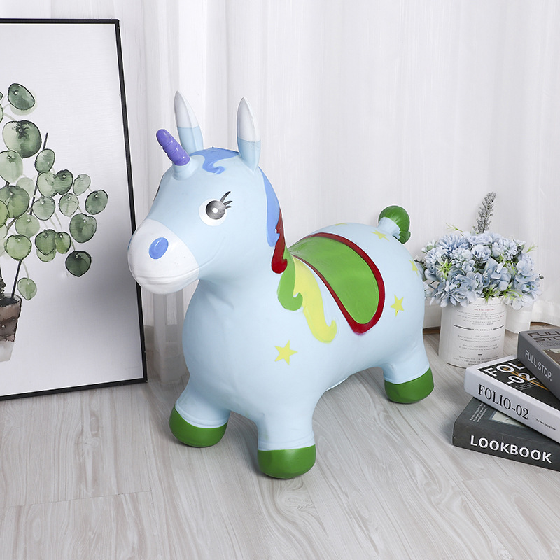 Elf Unicorn Horse Stall Toy Horse PVC Large Children plus-Sized Thick Inflatable Horse Music Painted Jumping Horse