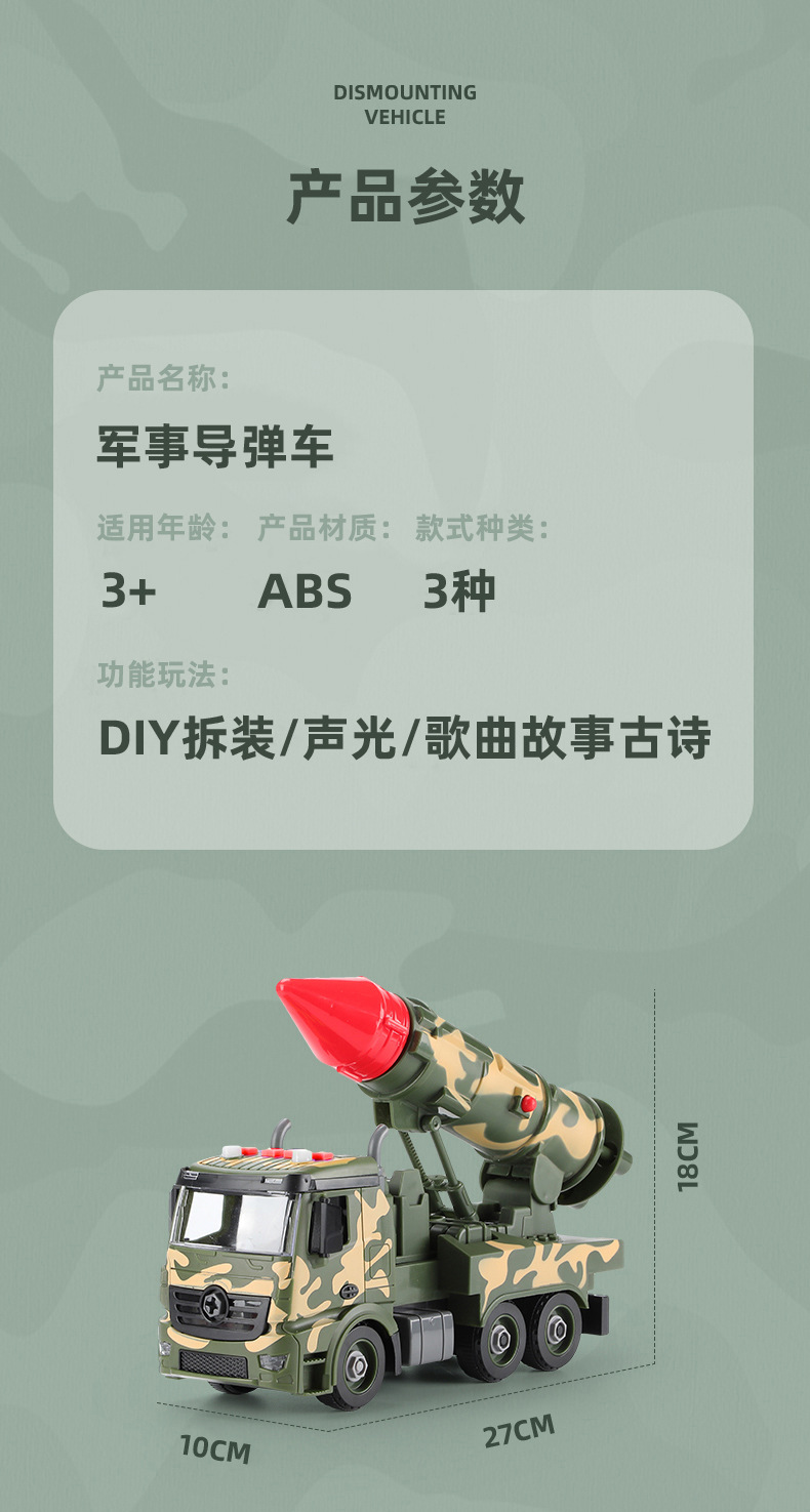 Children's Military Model Toy Car Disassembly Inertial Missile Launching Vehicle Boys Tell Stories Military Toy Car Children's Military Model Toy Car Disassembly Inertial Missile Launching Vehicle Boys Tell Stories Military Toy Car
