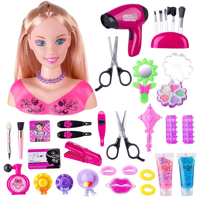 Amazon Play House Half-Length Doll Set Comb Hair Makeup Hair Dryer Hairdressing Simulation Model Toy Wholesale