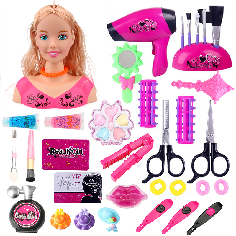 Amazon Play House Half-Length Doll Set Comb Hair Makeup Hair Dryer Hairdressing Simulation Model Toy Wholesale