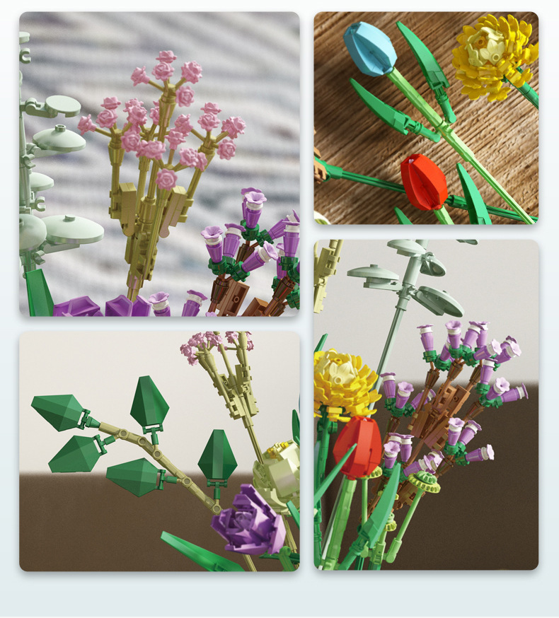 Cross-Border DIY Assembling Small Particles Building Blocks Pan Luo Si 655001-2 Decorative Bouquet Decoration Model Toy Gift