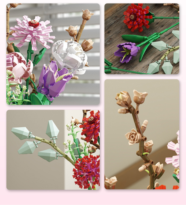 Cross-Border DIY Assembling Small Particles Building Blocks Pan Luo Si 655001-2 Decorative Bouquet Decoration Model Toy Gift