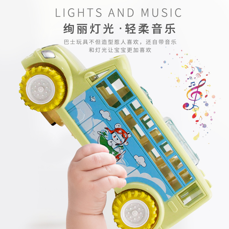 Children&#039;s Electric Luminous Car Universal Light Music Simulation City Bus Car Boy and Girl Baby Toy Car