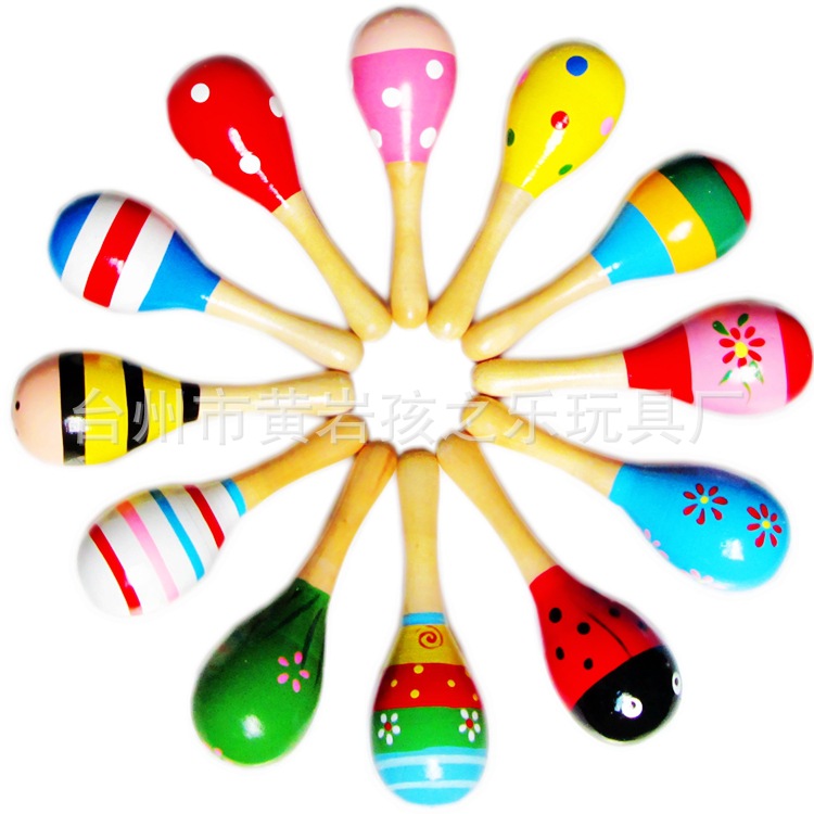 Factory Direct Sales Wooden Small Sand Hammer Sand Ball Wooden Cartoon Sand Hammer Infant Early Childhood Educational Toys