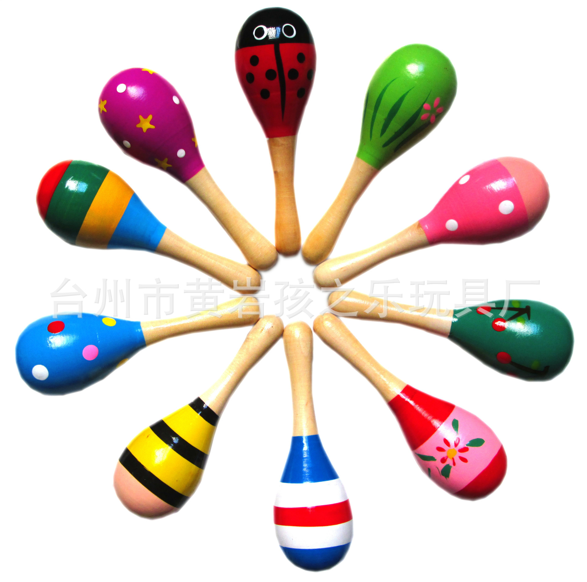 Factory Direct Sales Wooden Small Sand Hammer Sand Ball Wooden Cartoon Sand Hammer Infant Early Childhood Educational Toys