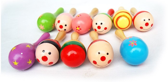Factory Direct Sales Wooden Small Sand Hammer Sand Ball Wooden Cartoon Sand Hammer Infant Early Childhood Educational Toys