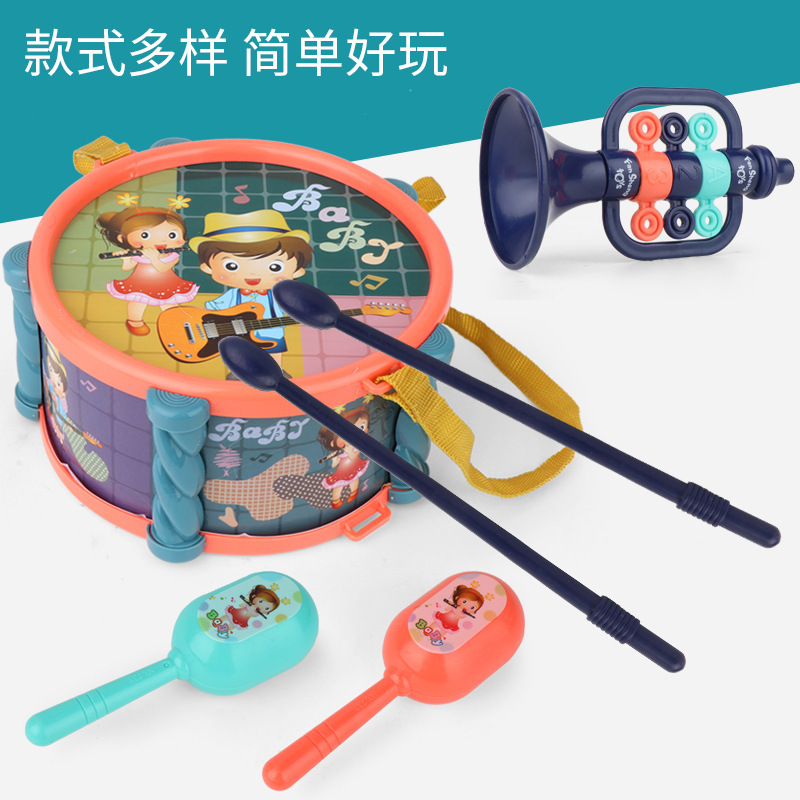 3767# Stall New Baby Toy Beating Sound Musical Instrument Packages Infant Sand Hammer Beating Drum 0-1 Years Old