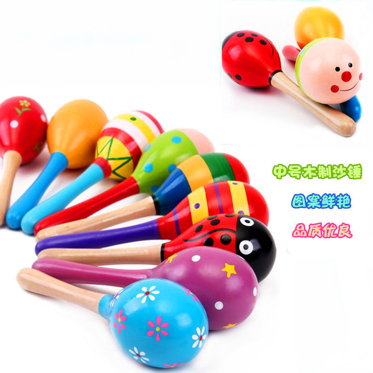 Sand Hammer  Sales Wooden 19cm Medium Size Sand Hammer Wooden Cartoon Sand Ball Infant Orff Early Education Toys
