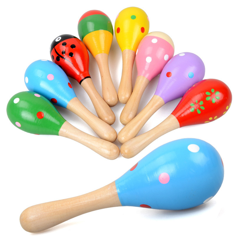 Baby&#039;s Hand-Held Educational Toy Orff Musical Instrument Wooden Cartoon Sand Ball Wooden Sand Hammer Exercise Auditory Rattle