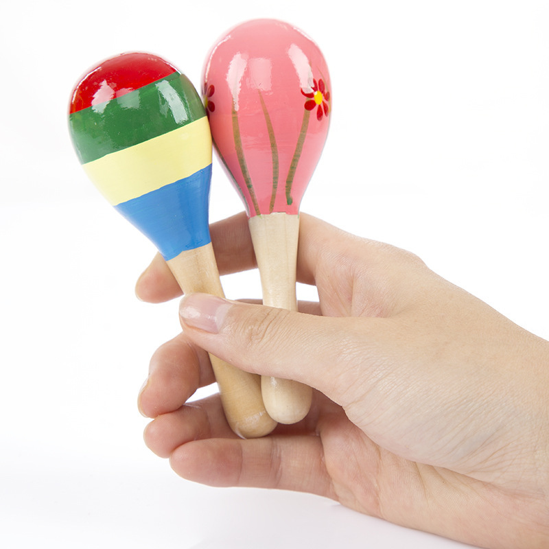Baby&#039;s Hand-Held Educational Toy Orff Musical Instrument Wooden Cartoon Sand Ball Wooden Sand Hammer Exercise Auditory Rattle