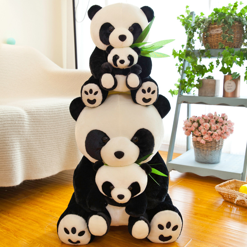 Panda Chinese Giant Panda  Treasure Black and White Bamboo Leaf Panda Doll Plush Toys Doll Mother and Child Big Ragdoll