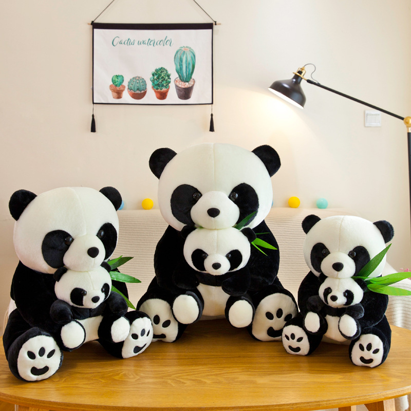 Panda Chinese Giant Panda  Treasure Black and White Bamboo Leaf Panda Doll Plush Toys Doll Mother and Child Big Ragdoll