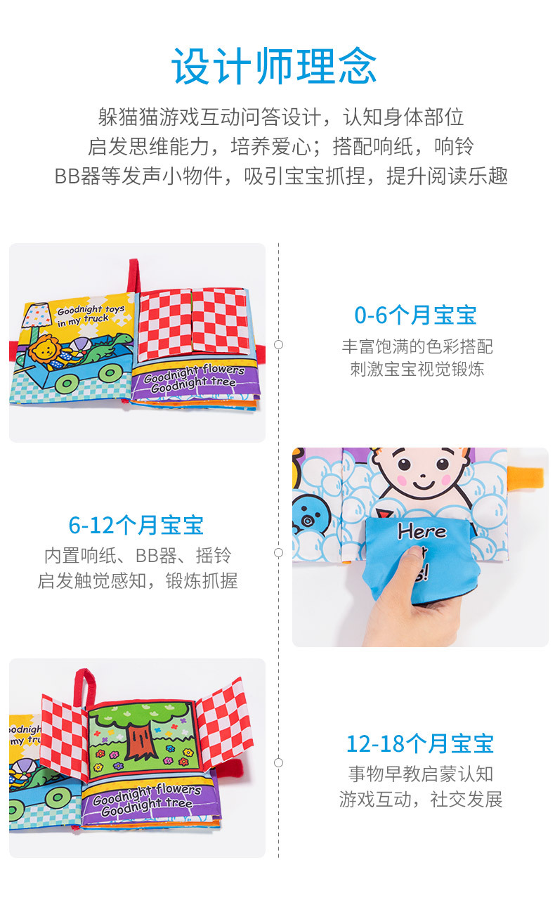 Jollybaby Peekaboo Series Cloth Book Baby Cloth Book Cloth Book Early Education Toys Baby Toys 0-1 Years Old Cloth Book